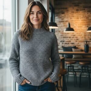 Jenni Kayne NWT Gray Marl Moritz Mockneck Chunky Relaxed Pullover Sweater XS